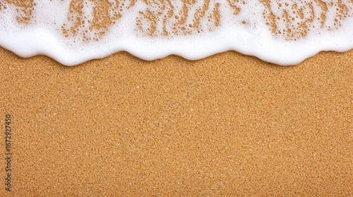 Healthy Serene in Mental Health Concept. Tranquil Beach Scene with Gentle Waves Crashing on Soft Golden Sand Under Clear Sky