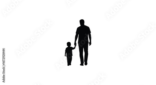 Man walking with a little boy hand in hand in silhouette