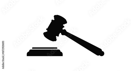 Black silhouette of a gavel and sound block on white background