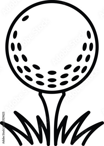 Simple line art illustration of a golf ball on a tee with grass