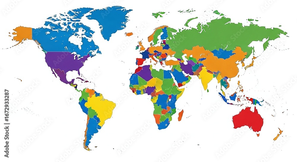 Fototapeta premium Colorful world map with country divisions