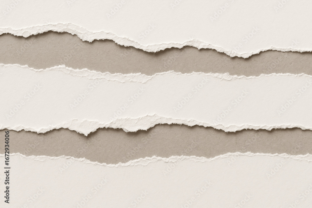 Fototapeta premium Torn paper texture creates visually appealing composition with layers of white and beige tones, evoking sense of creativity and artistic expression