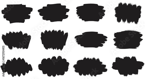 Collection of black brush strokes on white background for design