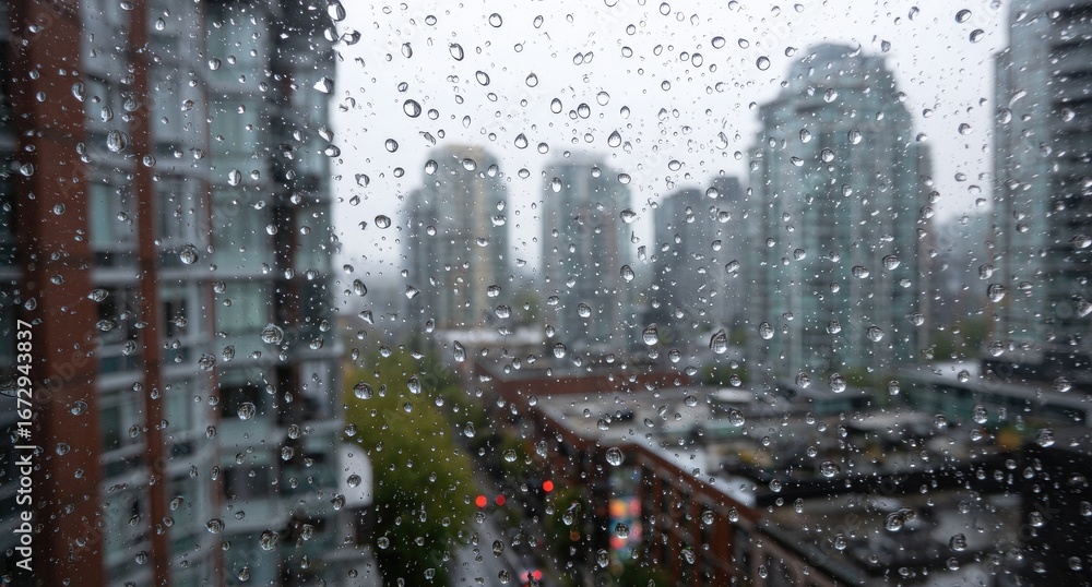 Obraz premium Rainy city view through a window (3)