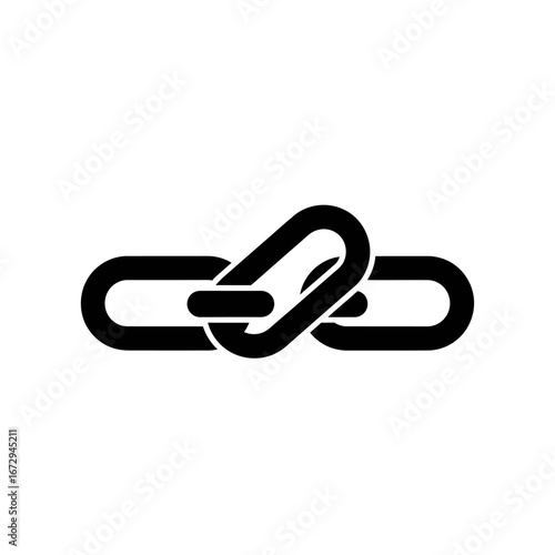 Simple black and white graphic illustration of a chain with a disconnected link, symbolizing connection.
