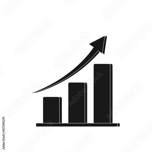 Black and white graphic of increasing bar graph with upward trend.