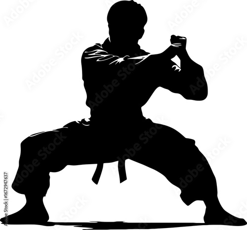 silhouette of a pencak silat athlete action pose