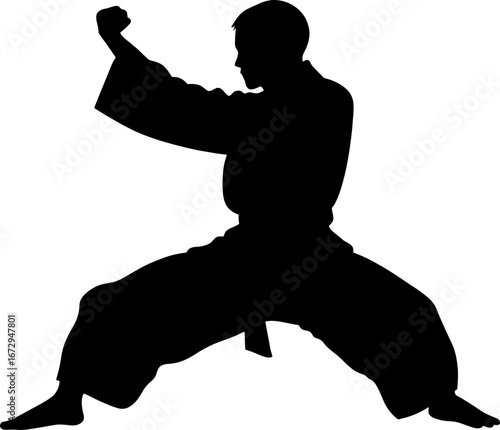 silhouette of a pencak silat athlete action pose