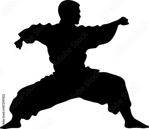 silhouette of a pencak silat athlete action pose