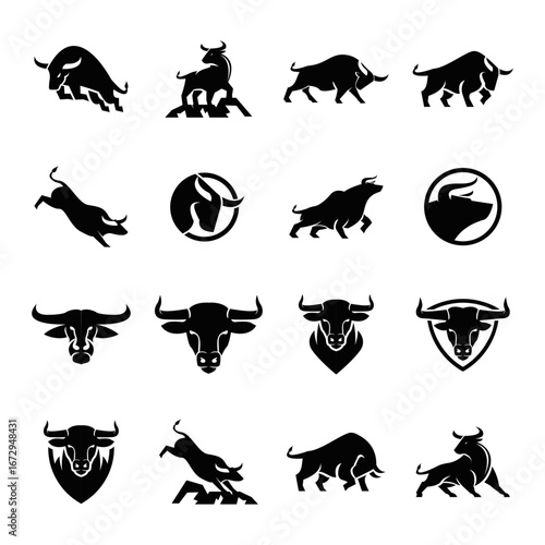 Vector Collection of Powerful Bull and Ox Silhouette Logos, Icons, and Emblems