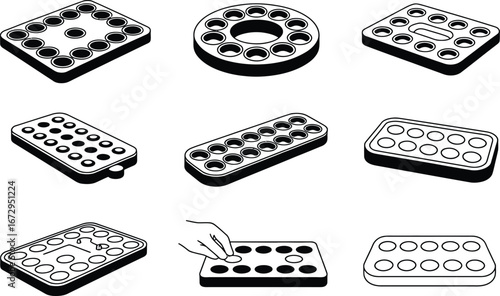 Game boards and playing pieces in black and white board game