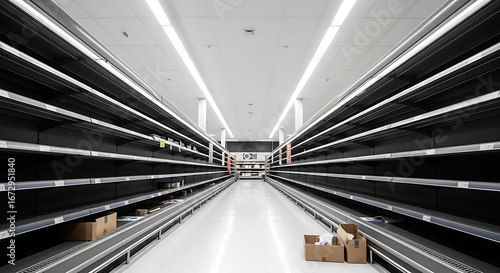 Empty Shelves in Supermarket Aisle During a Supply Chain Crisis