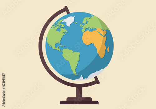 Illustrated World Globe with Stand and Continents.