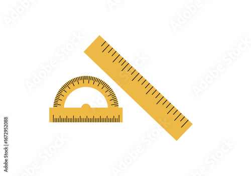 Yellow Ruler and Protractor for Measuring Angles and Lengths.