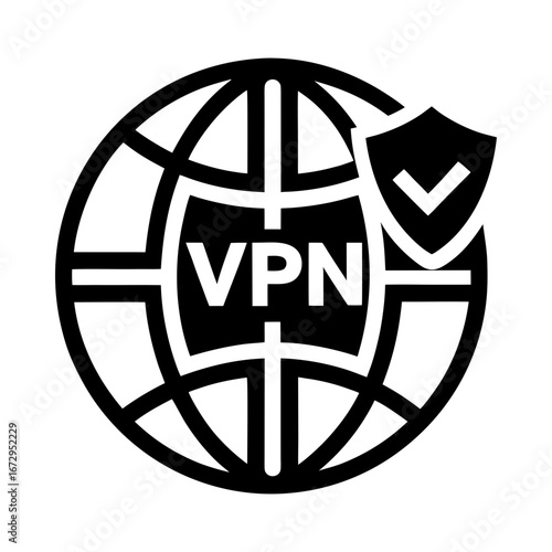 Globe vpn network security shield protection privacy silhouette vector illustration