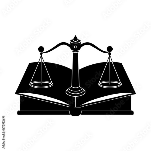 Scales book law justice legal balance symbol silhouette vector illustration