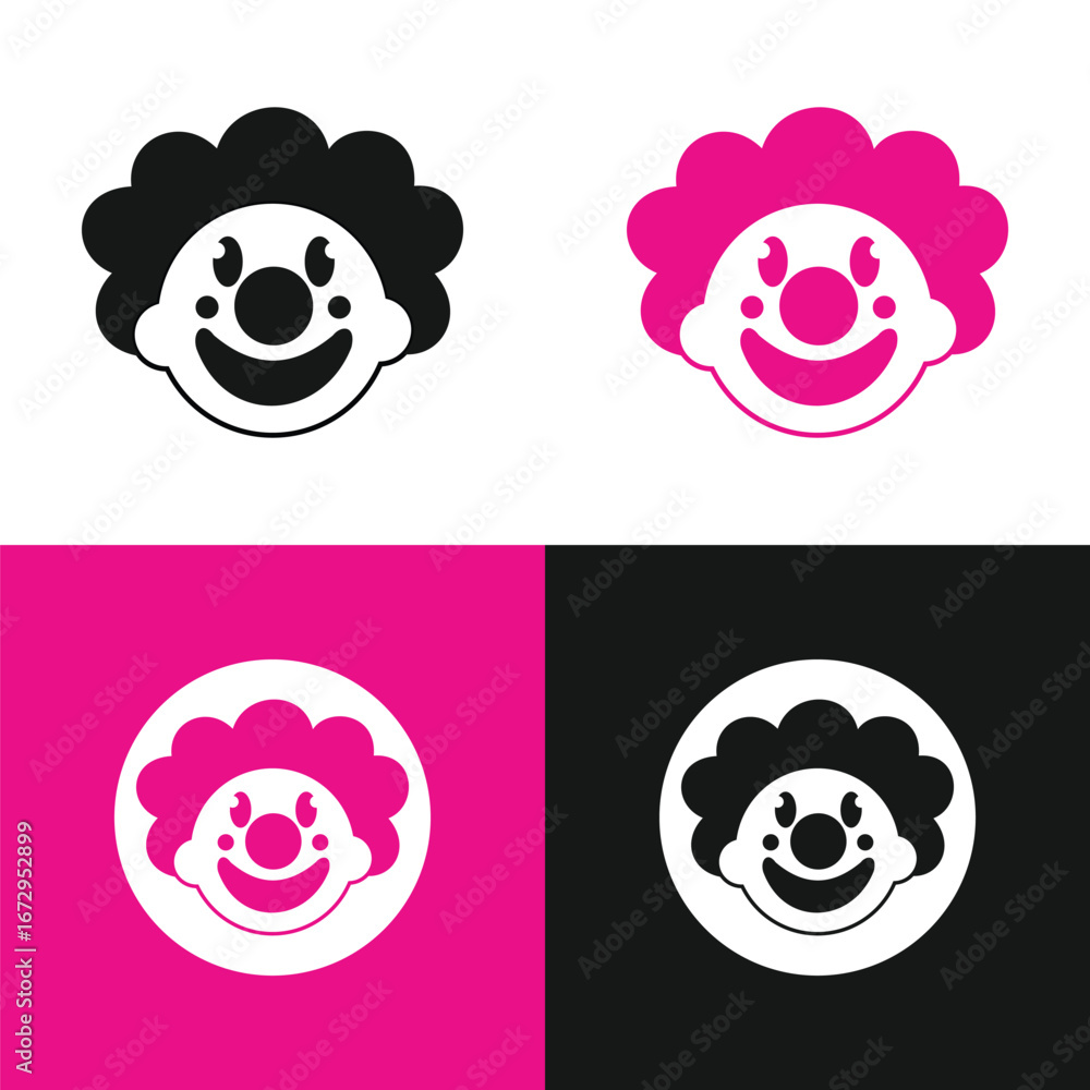 Obraz premium Clown Face Silhouette Vector Set