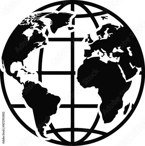 Black globe continents and meridians world earth