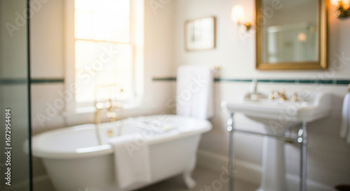 Wallpaper Mural vertical horizontal image of bathroom from traditional, vintage, modern, retro house, very blurry and out of focus Torontodigital.ca