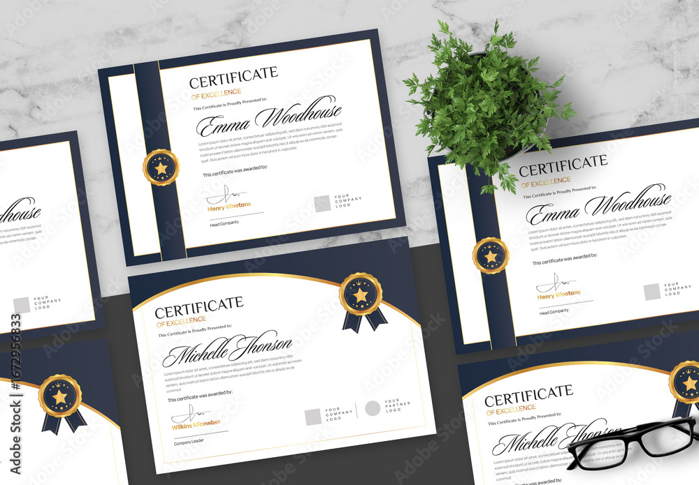 Gradient Gold And Blue Certificate Stock Template | Adobe Stock