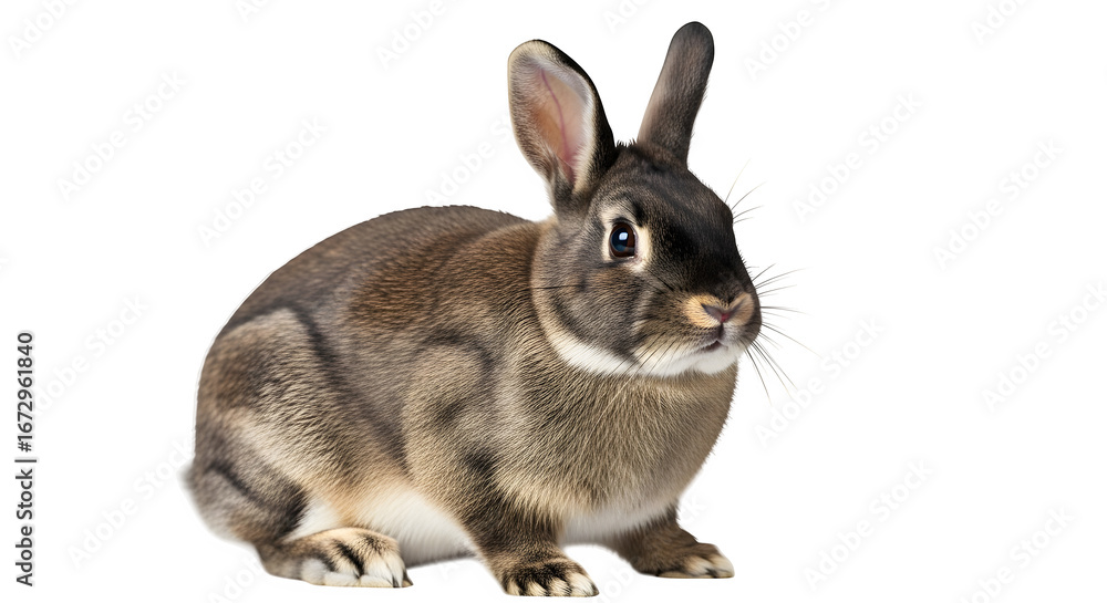 Fototapeta premium Cute brown rabbit sitting upright against a in studio shot
