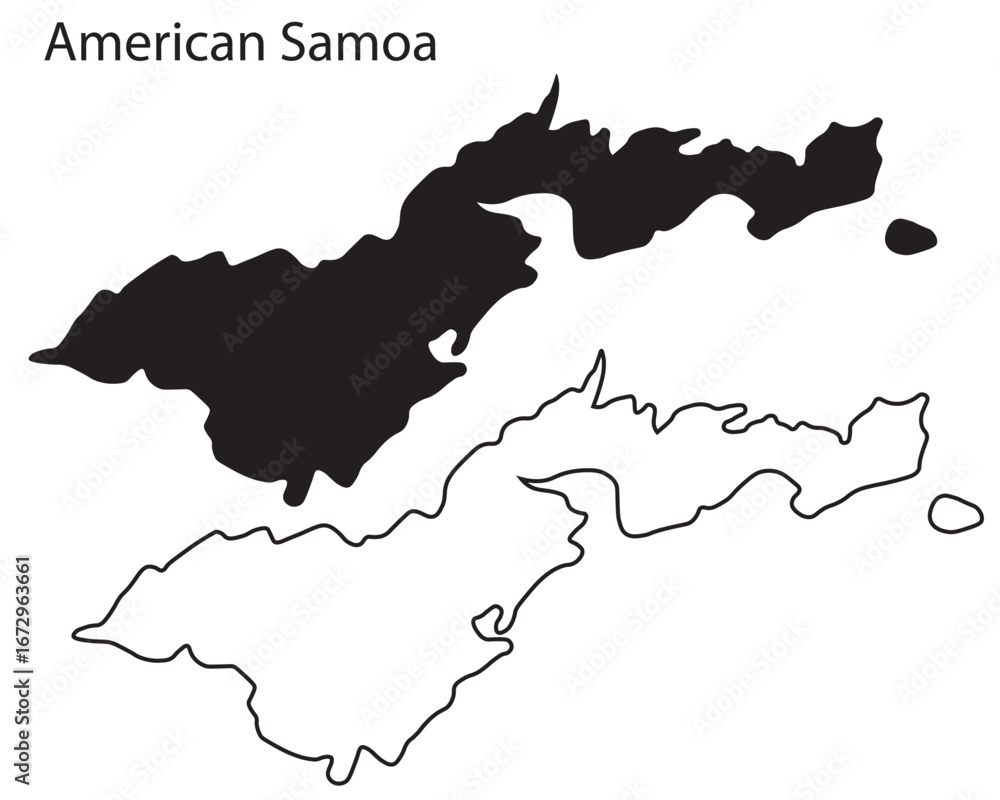 Fototapeta premium Simple American Samoa map silhouette vector. Clean black outline of Pacific island territory, ideal for travel, infographic, and design use
