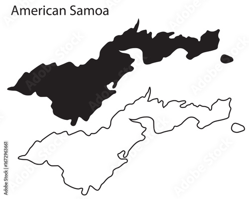 Simple American Samoa map silhouette vector. Clean black outline of Pacific island territory, ideal for travel, infographic, and design use