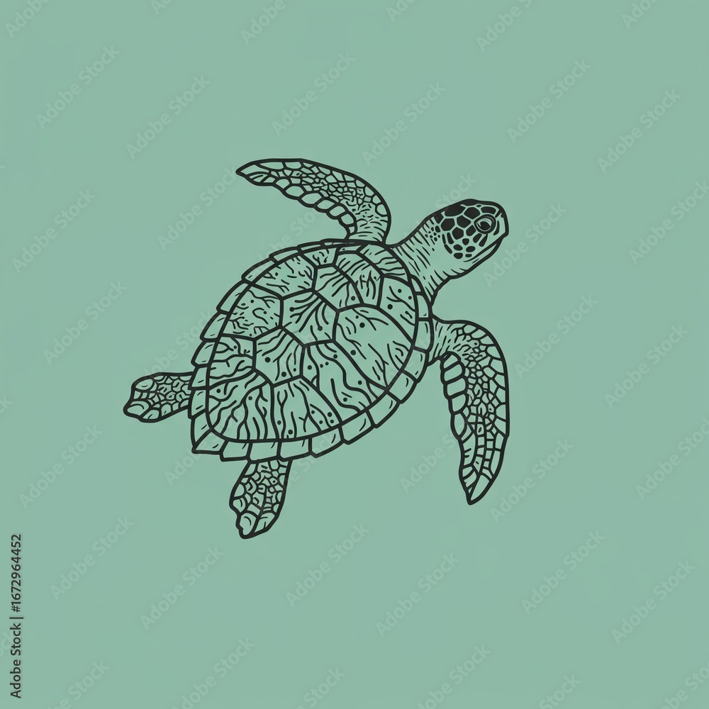 Fototapeta premium illustration of sea turtle swimming gracefully in water, marine wildlife design for nature and ocean themes.