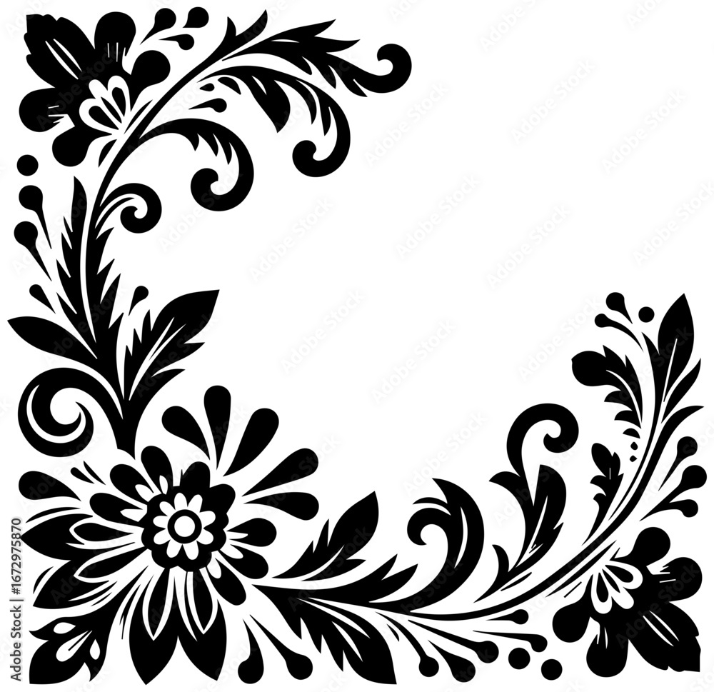 Elegant floral corner flourish adds ornate beauty to designs Elegant floral corner flourish adds ornate beauty to designs