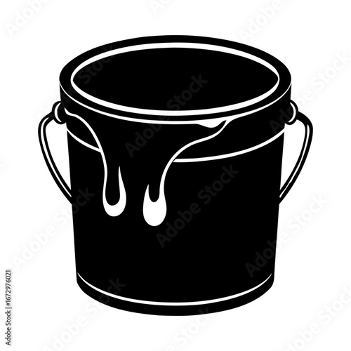 Paint bucket container dripping liquid art supply silhouette vector illustration