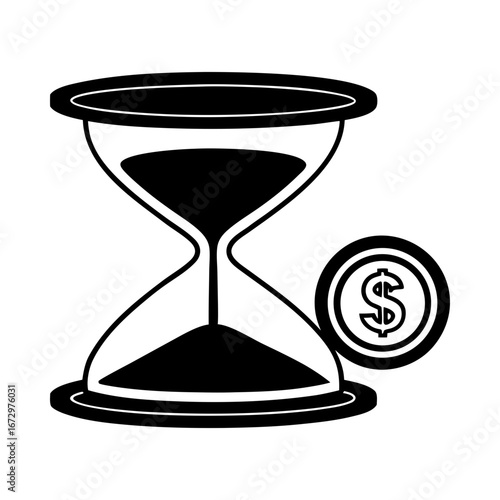 Hourglass coin time money investment finance deadline silhouette vector illustration