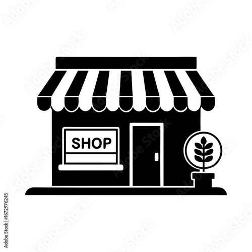 Storefront shop plant retail building commerce silhouette vector illustration