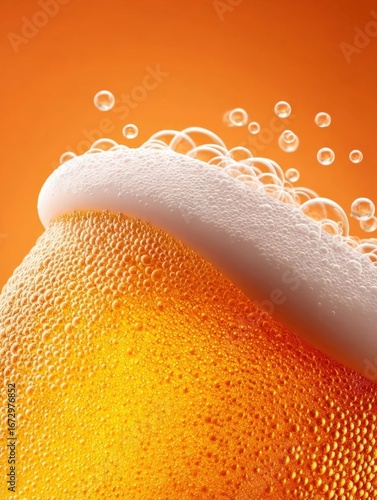 Close-up of a Sparkling Beer with Frothy Head