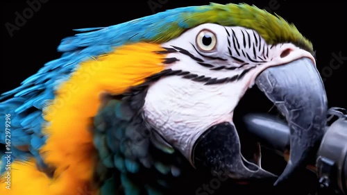 Parrot with megaphone on a black background