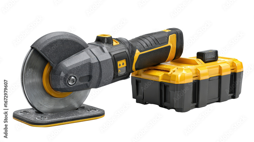 Fototapeta premium Portable angle grinder with battery pack background isolated on a Transparent background, PNG file.