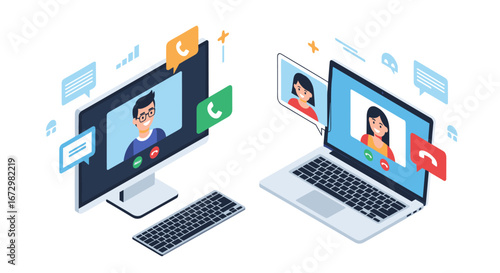 Connecting globally via video calls, fostering collaboration and instant communication for modern business success.