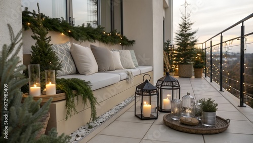 Winter Balcony Design in USA Featuring Minimalist Style and Soft Cushions