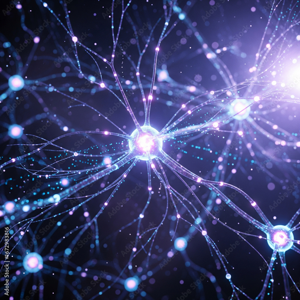 Fototapeta premium 89.Neuron Network of neurons glowing neon purple, abstract sci-fi, 8K.png