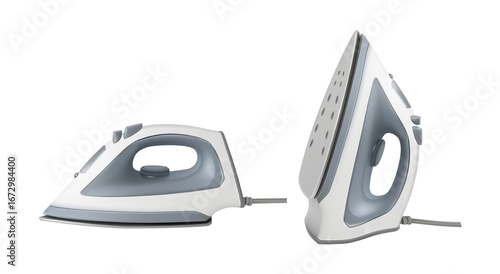 3d realistic vector icon illustration. Iron in side and front view. Isolated on white background.