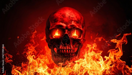 Fiery red skull in flames