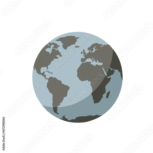 A small, simplified globe featuring abstract continents is presented as a clean 2D flat vector illustration with solid colors in a graphic style, isolated on a pure white background.
