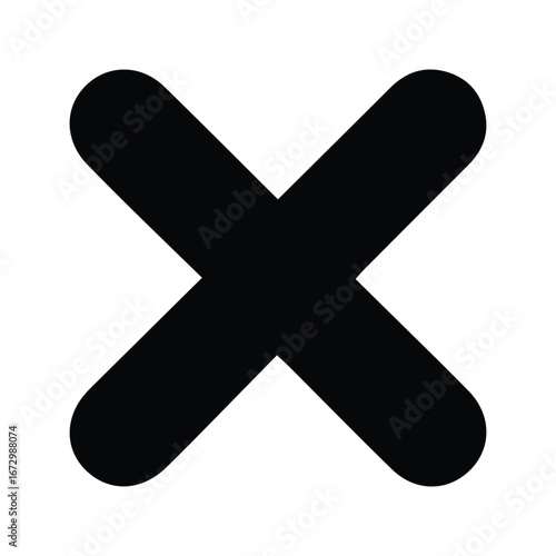 Bold Black X Mark Icon for Deletion Close Button or Rejection Symbol Isolated on White Background
