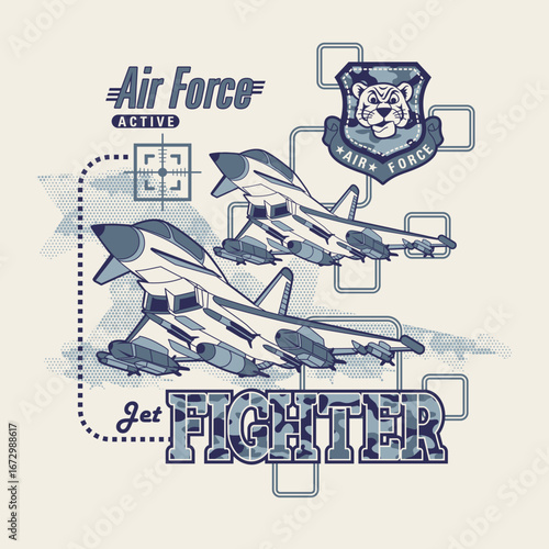 Air Force Jet Fighter Vector Illustration with Tiger Emblem