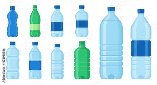 Collection of Plastic Water Bottles in Various Shapes and Colors.