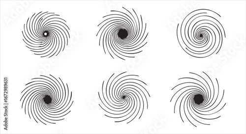 Abstract spiral patterns isolated on white background, showcasing dynamic motion and modern design in a visually captivating and geometrically intriguing style
