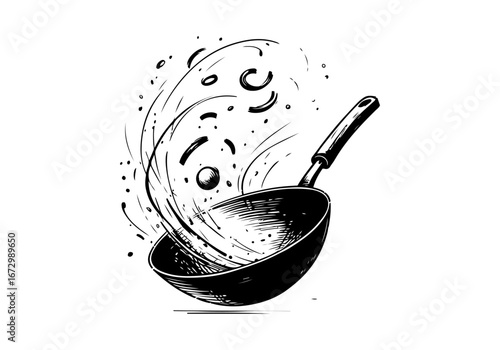 Wok hand drawn vector illustration