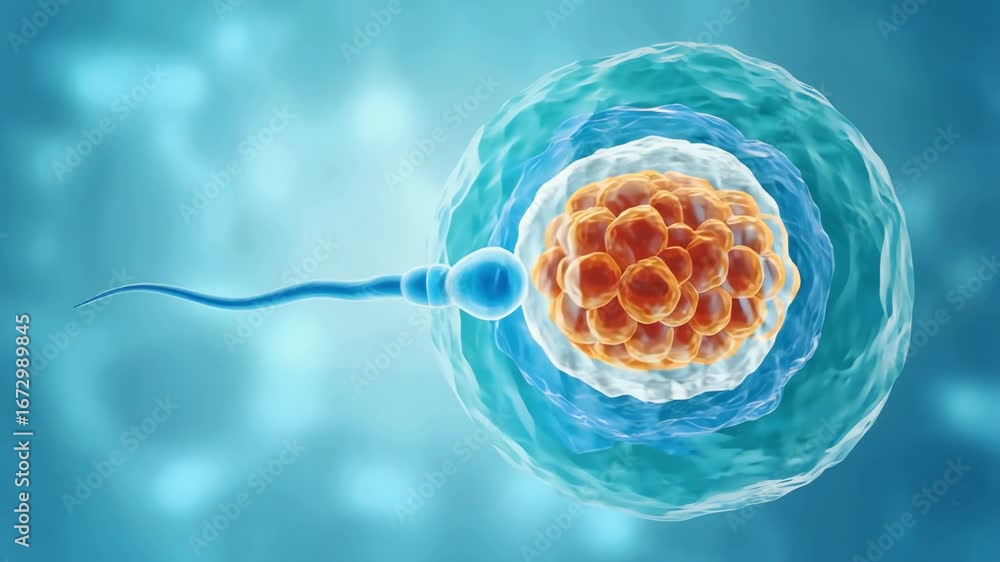 Detailed 3D Medical Illustration of a Sperm Cell Fertilizing a Human ...