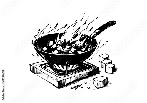 Wok hand drawn vector illustration