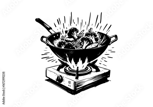 Wok hand drawn vector illustration