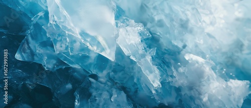 Frozen beauty: close-up of jagged ice formations with translucent blue tones